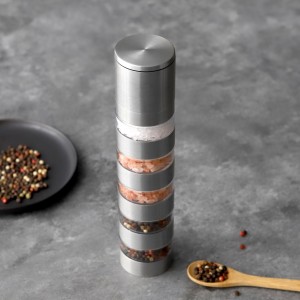 Bulk Space-Saving Multi-Layer Spice Grinder with Adjustable Ceramic Burr