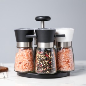 Custom 6 Piece Salt Pepper Grinder Set with Rotating Stand