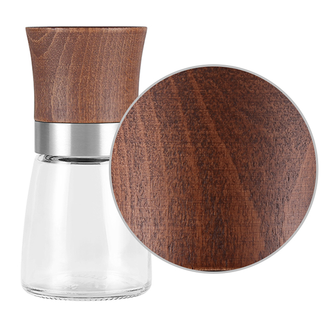 Custom Compact Manual Wood Pepper Grinder with Adjustable Burr