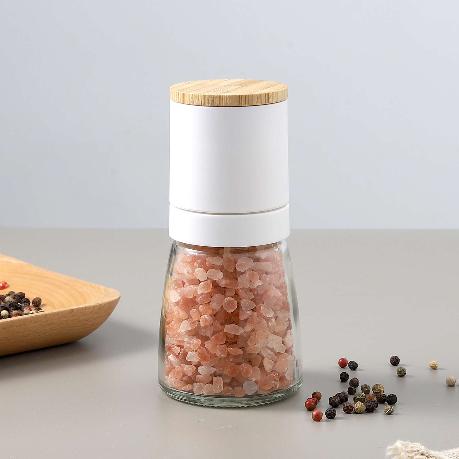 Custom Manual Salt and Pepper Grinder with Bamboo Lid