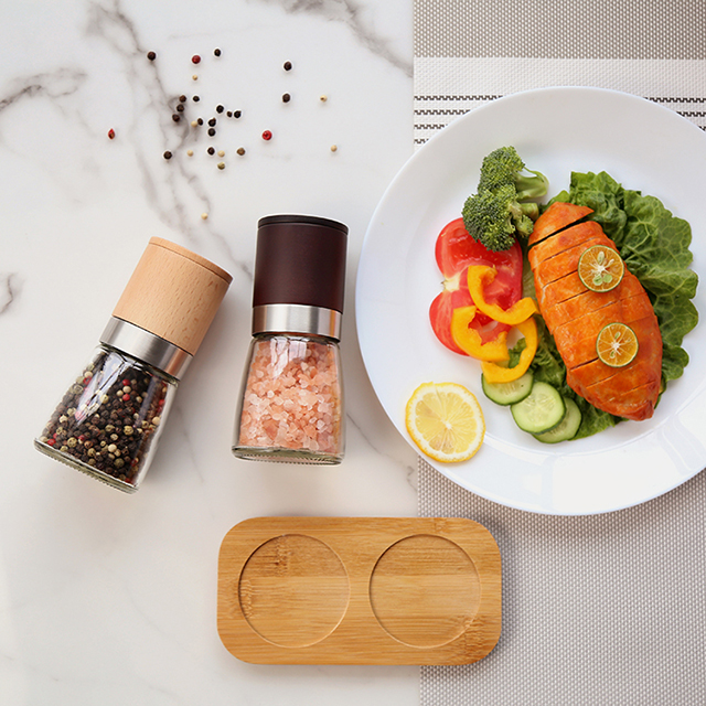Custom Wood Salt & Pepper Grinder Set with Base