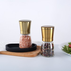 Gold Metal Salt and Pepper Grinder Set with Base