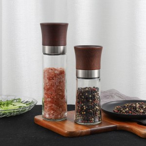 OEM Adjustable Wooden Salt and Pepper Mill with 150ml Glass Jar